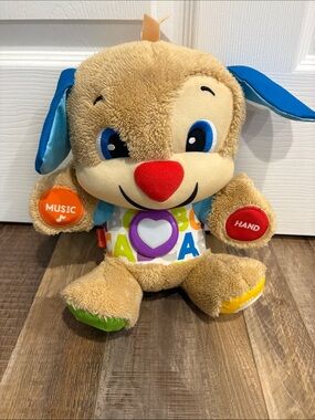Plush Interactive Learning Puppy Toy - Tan with Blue Accents